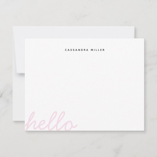 Hello Script Blush Pink Minimalist Personalized Note Card (Front)