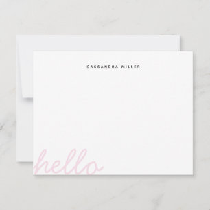 Hello Script Blush Pink Minimalist Personalized Note Card