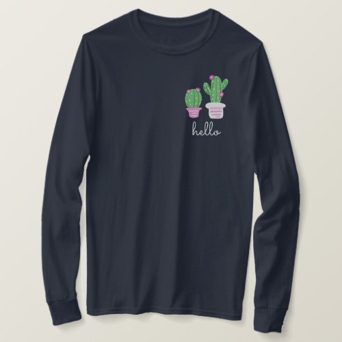 Hello Script Potted Pink Flowering Cactus T_Shirt
