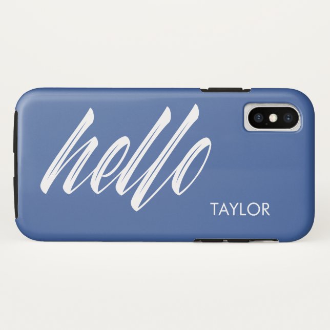 Hello Script with Custom Name Blue Case-Mate iPhone Case (Back (Horizontal))