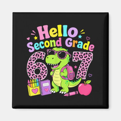 Hello Second Grade 67 T-Rex Pink Leopard First Day Magnet