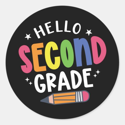 Hello second grade back to school classic round sticker