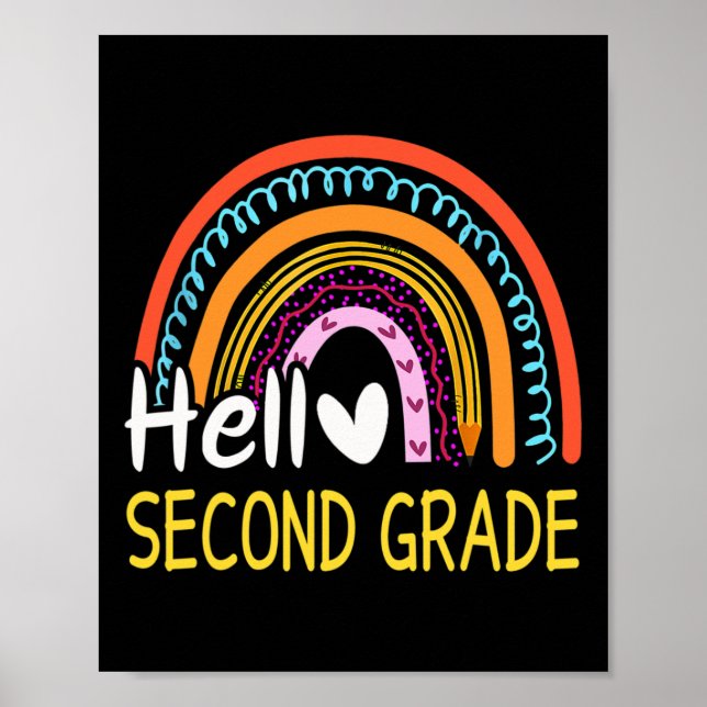 Hello Second Grade Back to School Rainbow 2nd Grad Poster (Front)