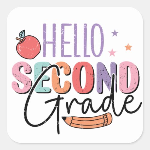 Hello Second Grade Back to School Square Sticker