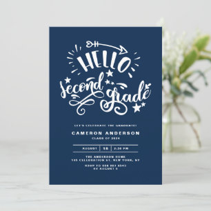 Hello Second Grade Blue First Grade Graduation Invitation