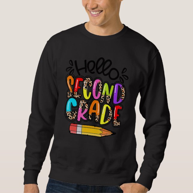 Hello Second Grade Boho Leopard Back To School Tea Sweatshirt (Front)
