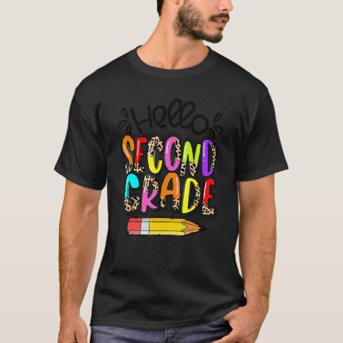 Hello Second Grade Boho Leopard Back To School Tea T-Shirt