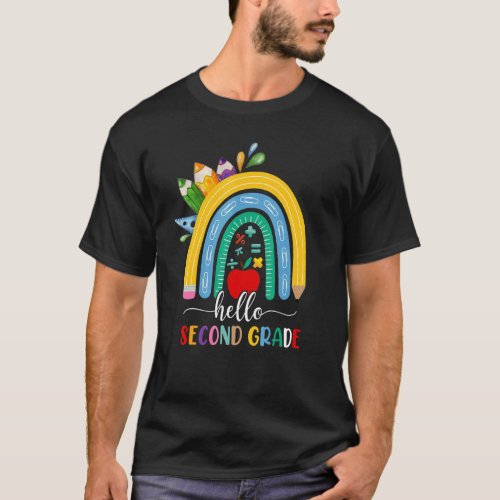 Hello Second Grade Boho Rainbow Teacher Kids Back  T-Shirt