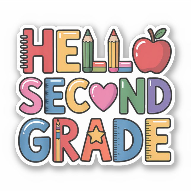 Hello Second Grade Cute Back to School Sticker (Front)