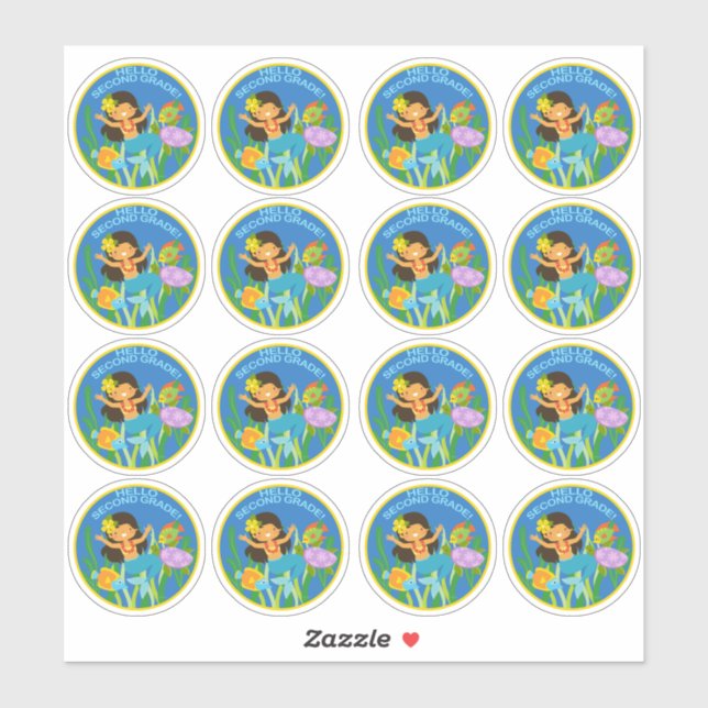 Hello Second Grade! Cute Mermaid Sticker (Sheet)