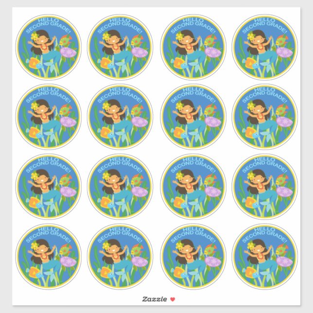 Hello Second Grade! Cute Mermaid Sticker (Sheet)