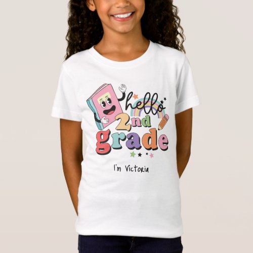 Hello Second Grade Elementary Colorful White T_Shirt