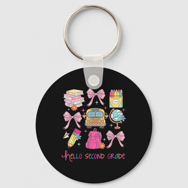 Hello Second Grade First Day Of School Coquette Te Keychain (Front)