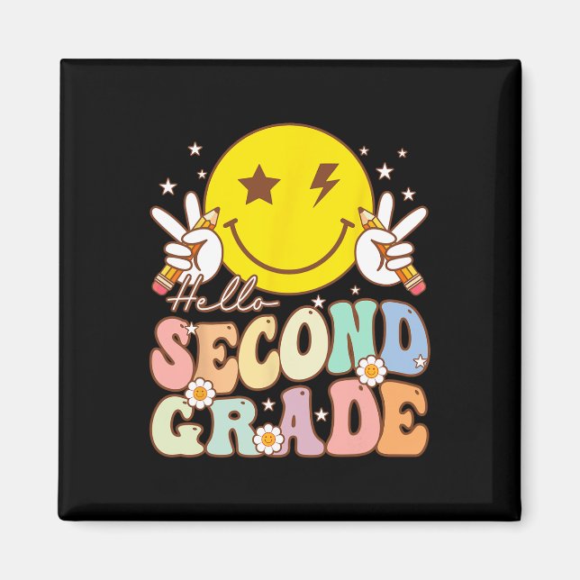 Hello Second Grade Fun Smile Face 2nd Grade Back T Magnet (Front)