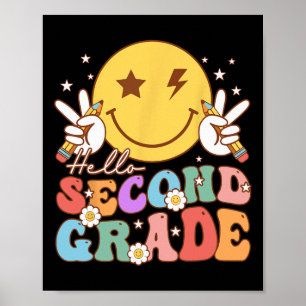 Hello Second Grade Hippie Smile Face Vintage Back  Poster