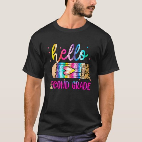 Hello Second Grade Leopard Tie Dye Pencil Cute Te T-Shirt