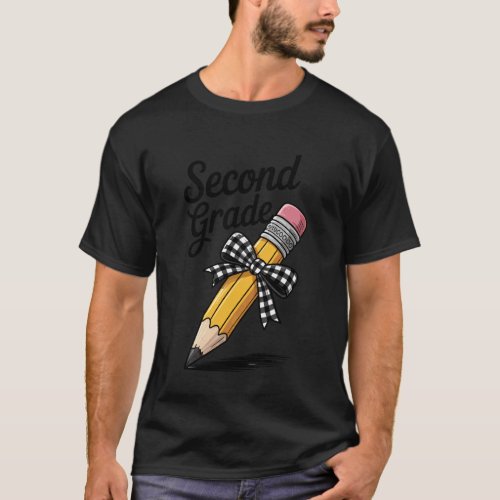 Hello Second Grade Pencil Bow Teacher Student Back T-Shirt