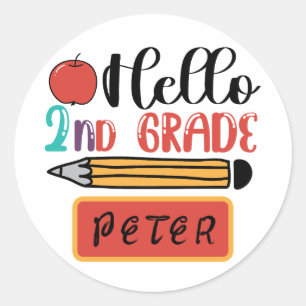 Hello Second Grade Personalized Back to School Fun Classic Round Sticker
