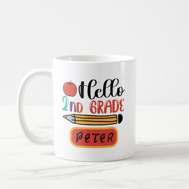Hello Second Grade Personalized Back to School Fun Coffee Mug (Left)