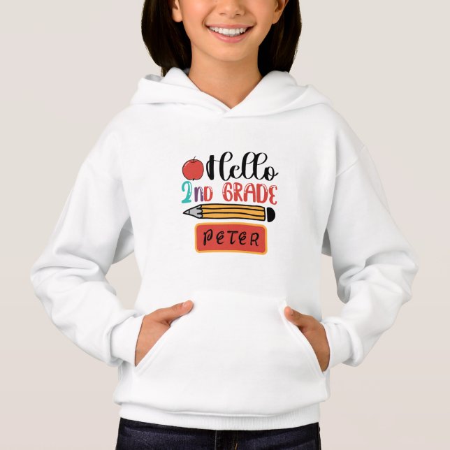 Hello Second Grade Personalized Back to School Fun Hoodie (Front)