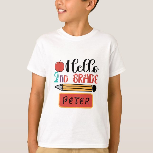 Hello Second Grade Personalized Back to School Fun T-Shirt (Front)