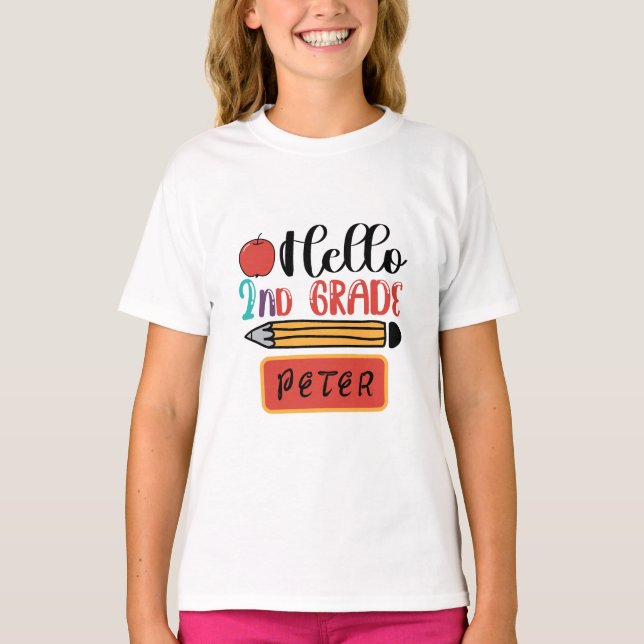 Hello Second Grade Personalized Back to School Fun T-Shirt (Front)