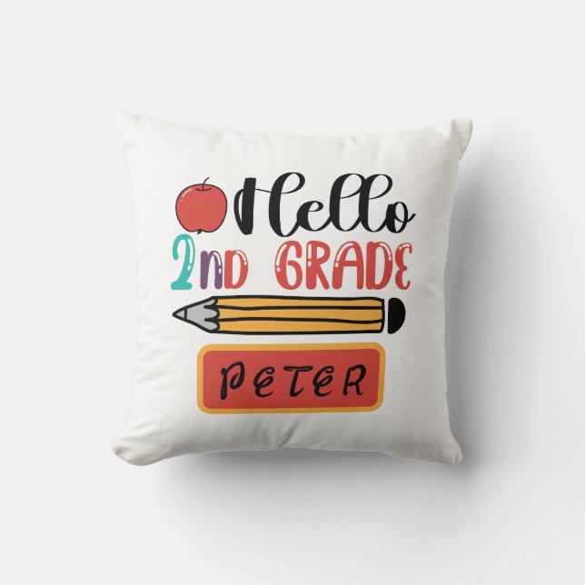 Hello Second Grade Personalized Back to School Fun Throw Pillow (Front)