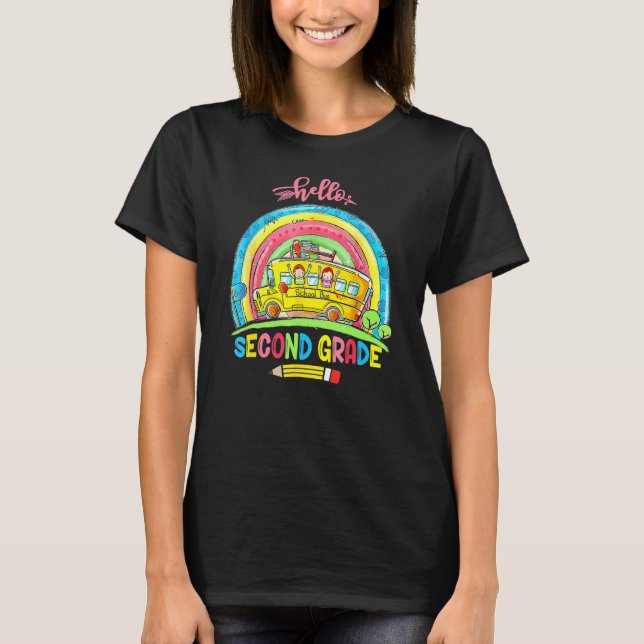 Hello Second Grade Rainbow Back To School Student  T-Shirt (Front)