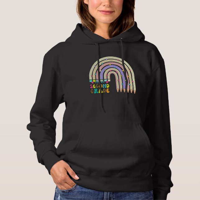 Hello Second Grade  Rainbow Pencil Back To School Hoodie (Front)