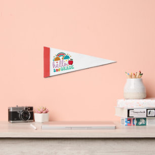 Hello Second Grade Retro Groovy Pennant Flag