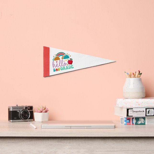 Hello Second Grade Retro Groovy Pennant Flag (Front)