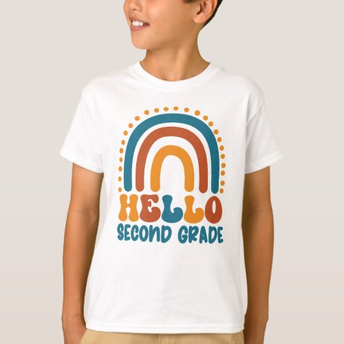 Hello Second Grade Retro Rainbow boho colorful T_Shirt