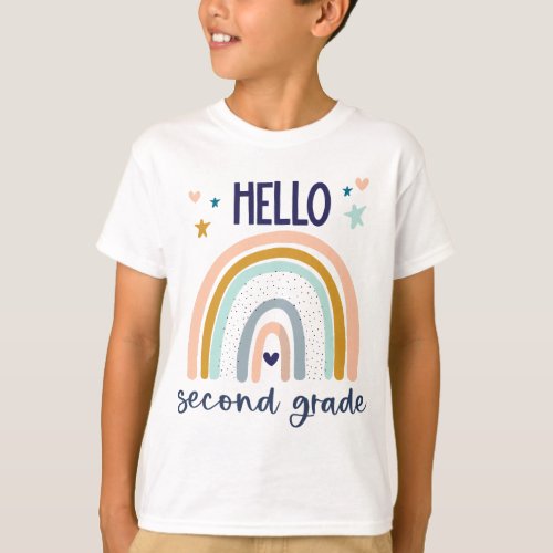 Hello Second Grade Retro Rainbow Cute for Teacher  T_Shirt