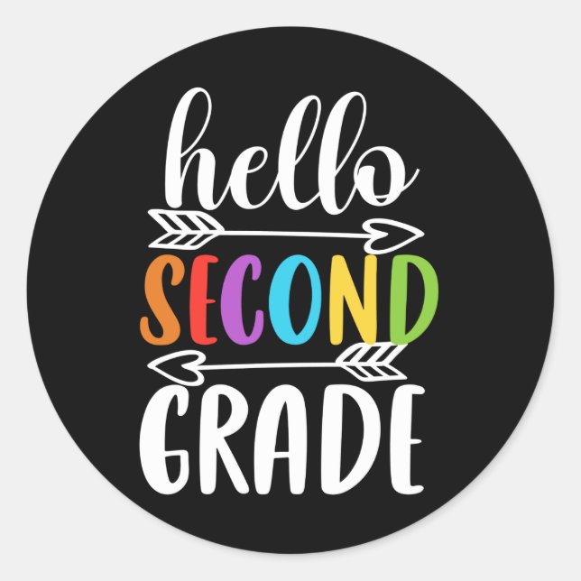Hello Second Grade School Classic Round Sticker (Front)