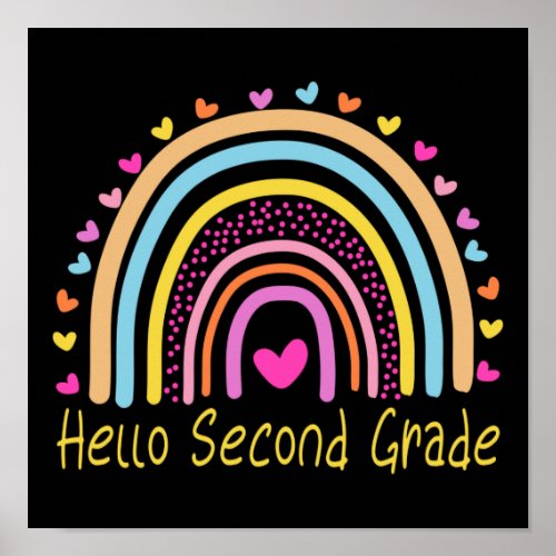 Hello Second Grade Teacher Rainbow Poster