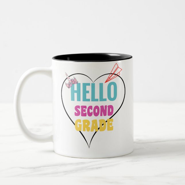 Hello Second Grade Two-Tone Coffee Mug (Left)