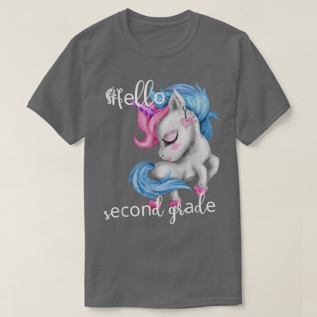 Hello Second Grade Unicorn Back To School Teacher  T-Shirt (Design Front)