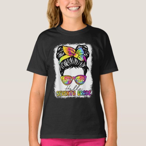 Hello Seventh Grade Messy Hair Bun Back To School T_Shirt