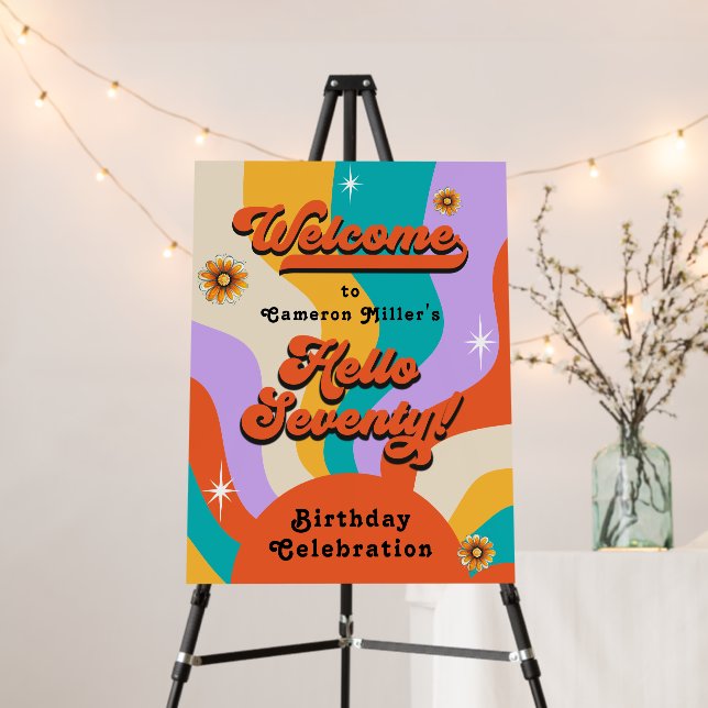 Hello Seventy Groovy 70's Birthday Party Foam Board (In Situ (Stand))