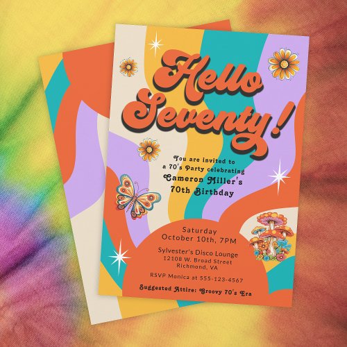 Hello Seventy Groovy 70s Birthday Party Invitation