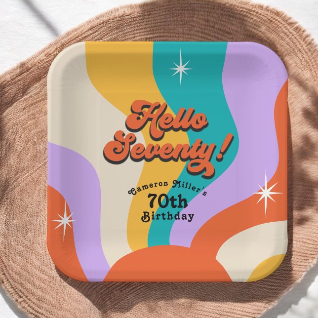 Hello Seventy Groovy 70's Birthday Party Paper Plates (Creator Uploaded)