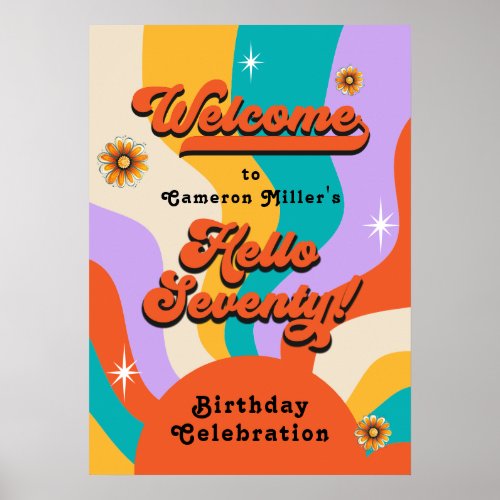 Hello Seventy Groovy 70s Birthday Party Poster