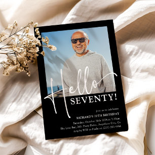 Hello SEVENTY! Minimal 70th Birthday Party Invitation