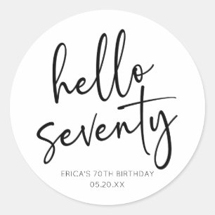 Hello Seventy Minimalist 70th Birthday Party Classic Round Sticker