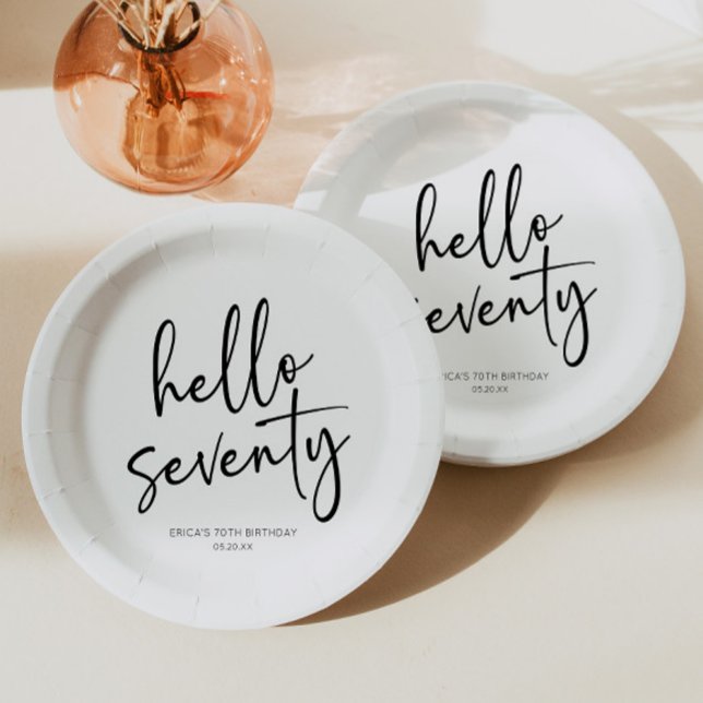 Hello Seventy Minimalist 70th Birthday Party Paper Plates (Creator Uploaded)