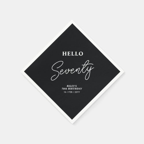 Hello Seventy  Modern Black 70th Birthday Party Napkins