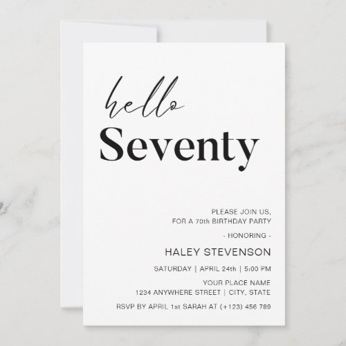 Hello Seventy Modern Chic minimalist 70th Birthday Invitation