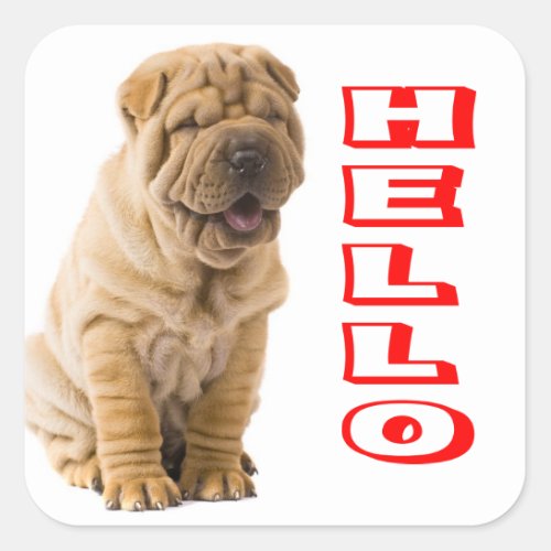 Hello Shar Pei Puppy Dog Sticker  Seals