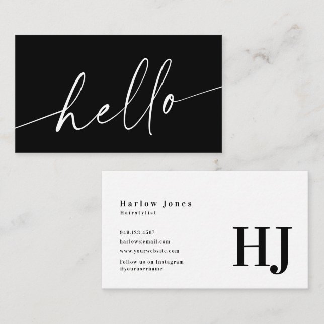 Hello Signature Minimalist Black & White  Business Card (Front/Back)