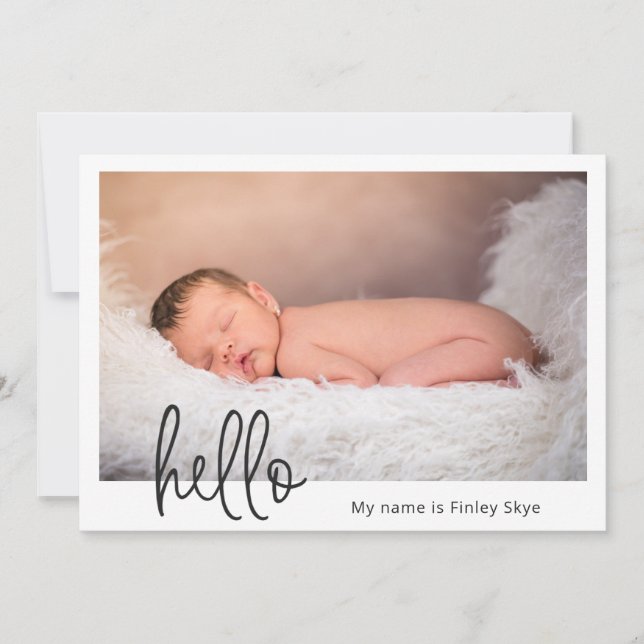 Hello Simple Baby Photo Modern Birth Announcement (Front)